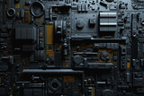 Mechanical equipment and pipes background wall, cyberpunk metal style background	