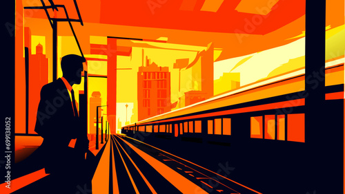 A commuter rushing for a train. vektor icon illustation