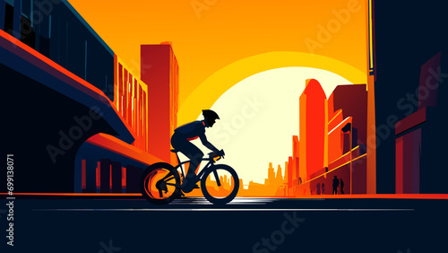 A cyclist on a city bike lane. vektor icon illustation