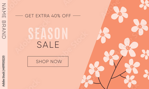 Creative season sale banner in trendy peach fuzz color with discount text