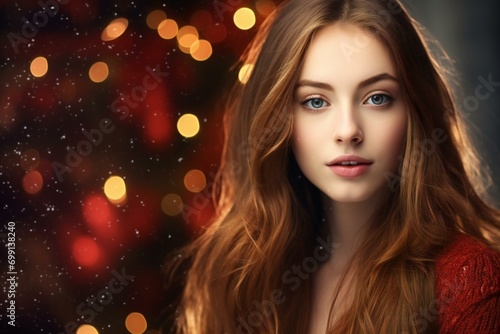 Portrait of a beautiful young woman over christmas background, Beauty, fashion