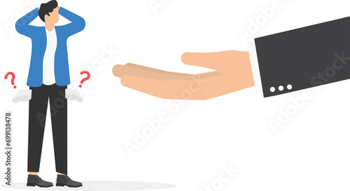Demanding money from a poor man. Concept business vector illustration, Bankruptcy, Tax.


