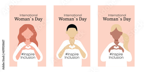 International Women s Day concept holiday. Diverse women. Three card. Campaign 2024 inspireinclusion