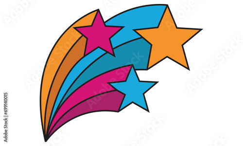 Colorful shooting stars graphic logo.  Shooting stars icons. Abstract shooting star.