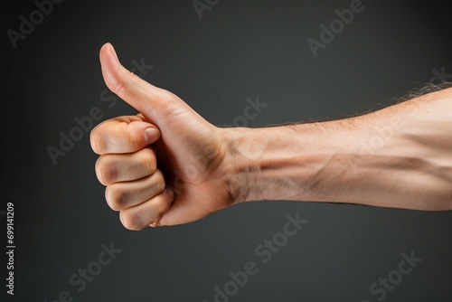 Negative expression Hand showing thumb down, disapproval, rejection, dislike gesture photo