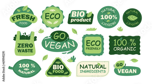 Vegetarian labels set. Organic natural bio products badges. Healthy eating concept