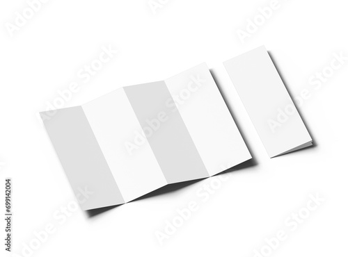 Blank accordion 4 panel fold A4 leaflet renders on transparent background