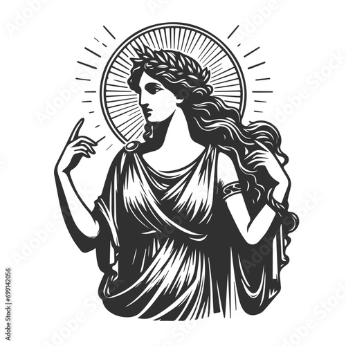 Goddess Aphrodite illustration. Goddess Venus illustration. Simple Aphrodite black and white illustration. Roman goddess Venus. Greek Goddess Aphrodite. Greek mythology. Roman mythology photo
