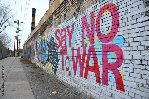 Activist Artistry: Graffiti on a White Wall Delivering a Powerful Message - "Say No to War"