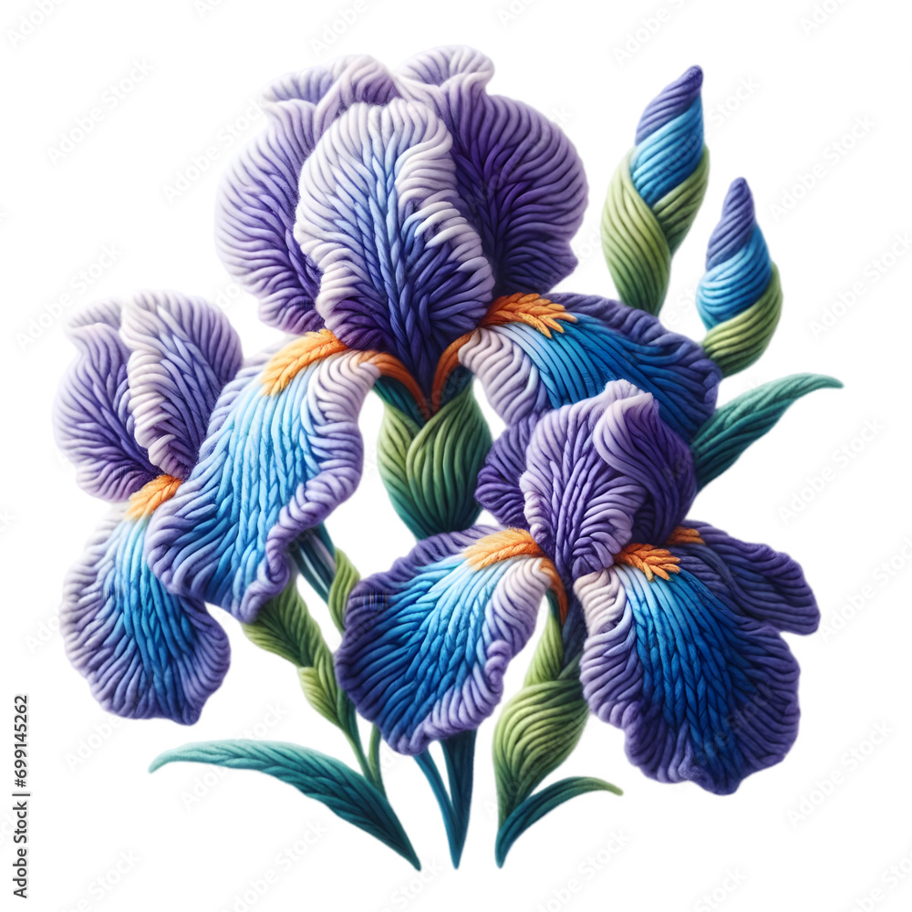 Iris Flower Knitting Pattern Illustration Art with a Transparent