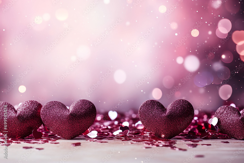 red and pink hearts with glitter and bokeh and space for text, blurry valentines day backgound red and pink hearts with glitter and bokeh and space for text, blurry valentines day backgound