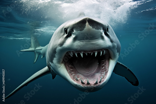 Angry grey shark underwater. Generative AI