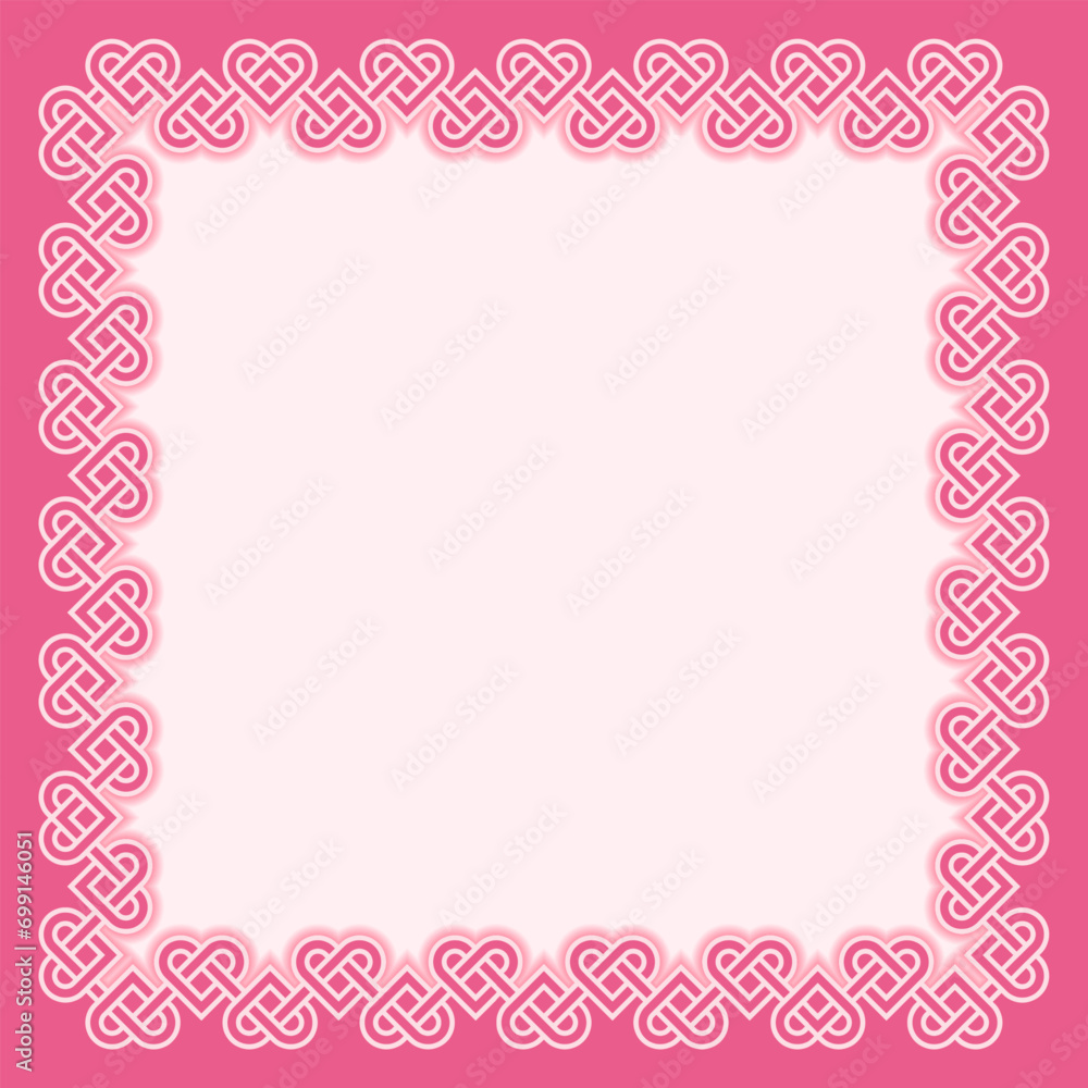 Pink Square Frame With Interlocked Love Heart Pattern Vector Background Illustration