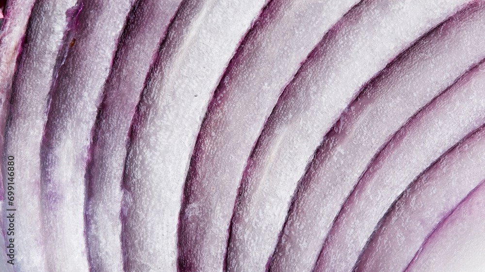 Macro detail from red onion cut section - obrazy, fototapety, plakaty 