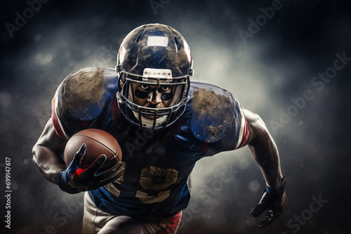Epic portrait of American football player running. Generative AI © Nomad_Soul