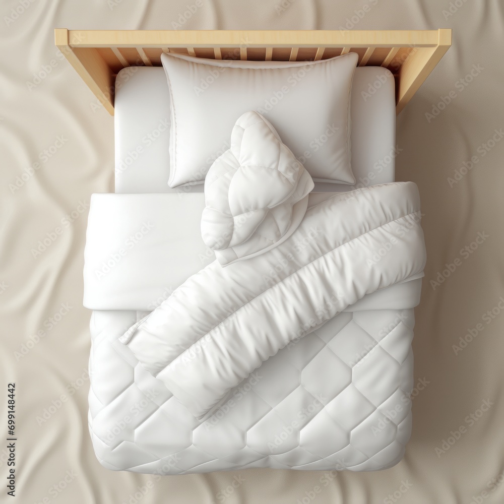 top view, baby cradle, basic white pillows, copy space, 16:9 top view, baby cradle, basic white pillows, copy space, 16:9
