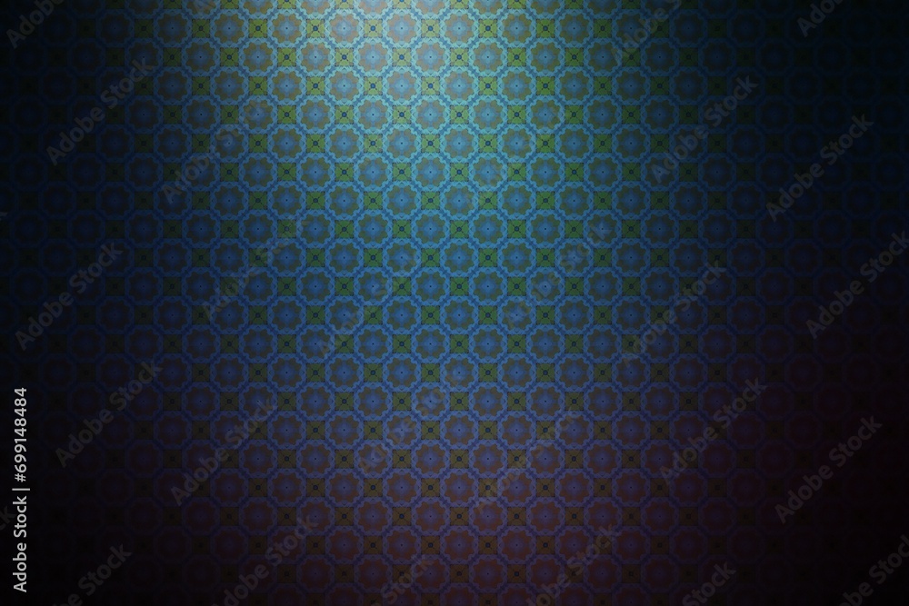 Abstract blue background with a pattern of circles and squares in the center