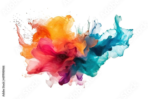 AI generated image of an explosion of colored inks on a white background. Mixes and shapes. transparent background. Abstract concept.