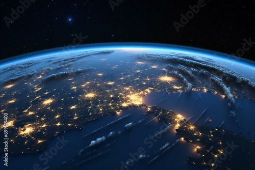 North America on planet Earth at night with visible city lights