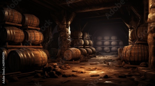 barrels in an old wine cellar © grigoryepremyan