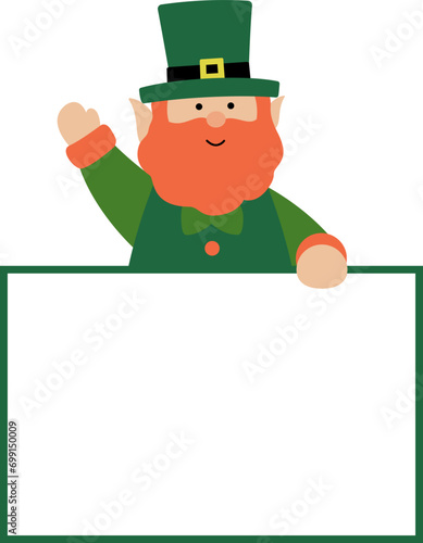 St. Patrick's Day leprechaun holding blank sign