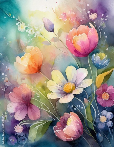 watercolor background with flowers
