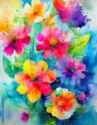 watercolor background with flowers