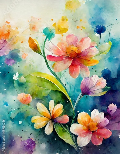 watercolor background with flowers