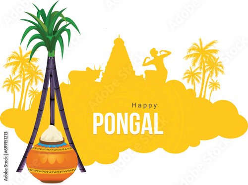 Pongal Festival vector illustration and poster design