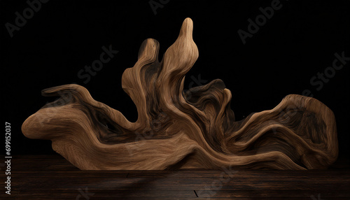 3d illustration of wooden surface with black background and waves, 3d rendering