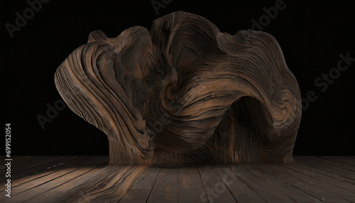 3d illustration of wooden surface with black background and waves, 3d rendering photo