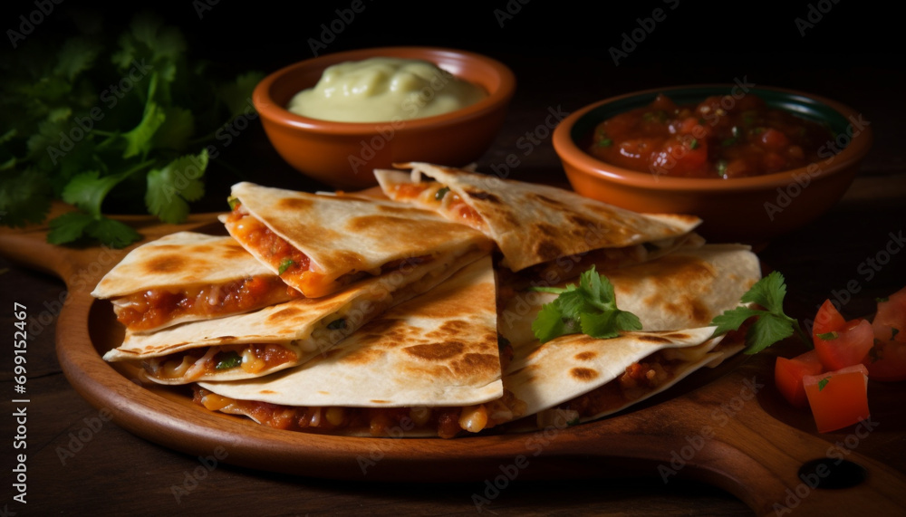 Freshness and spice in a gourmet Mexican taco with guacamole generated by AI Freshness and spice in a gourmet Mexican taco with guacamole generated by AI