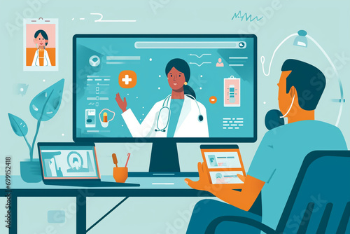 Telemedicine Interface - A snapshot of a telemedicine interface, featuring a virtual doctor-patient interaction, emphasizing the convenience and accessibility of online medical con photo