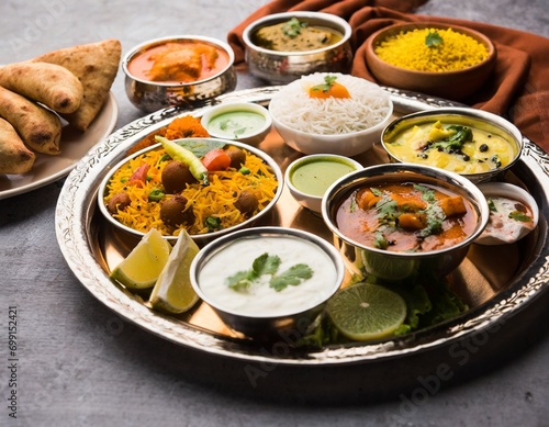indian hindu veg thali food platter selective focus