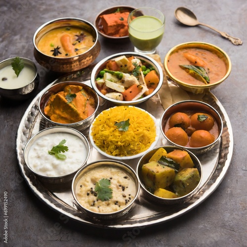 indian hindu veg thali food platter selective focus