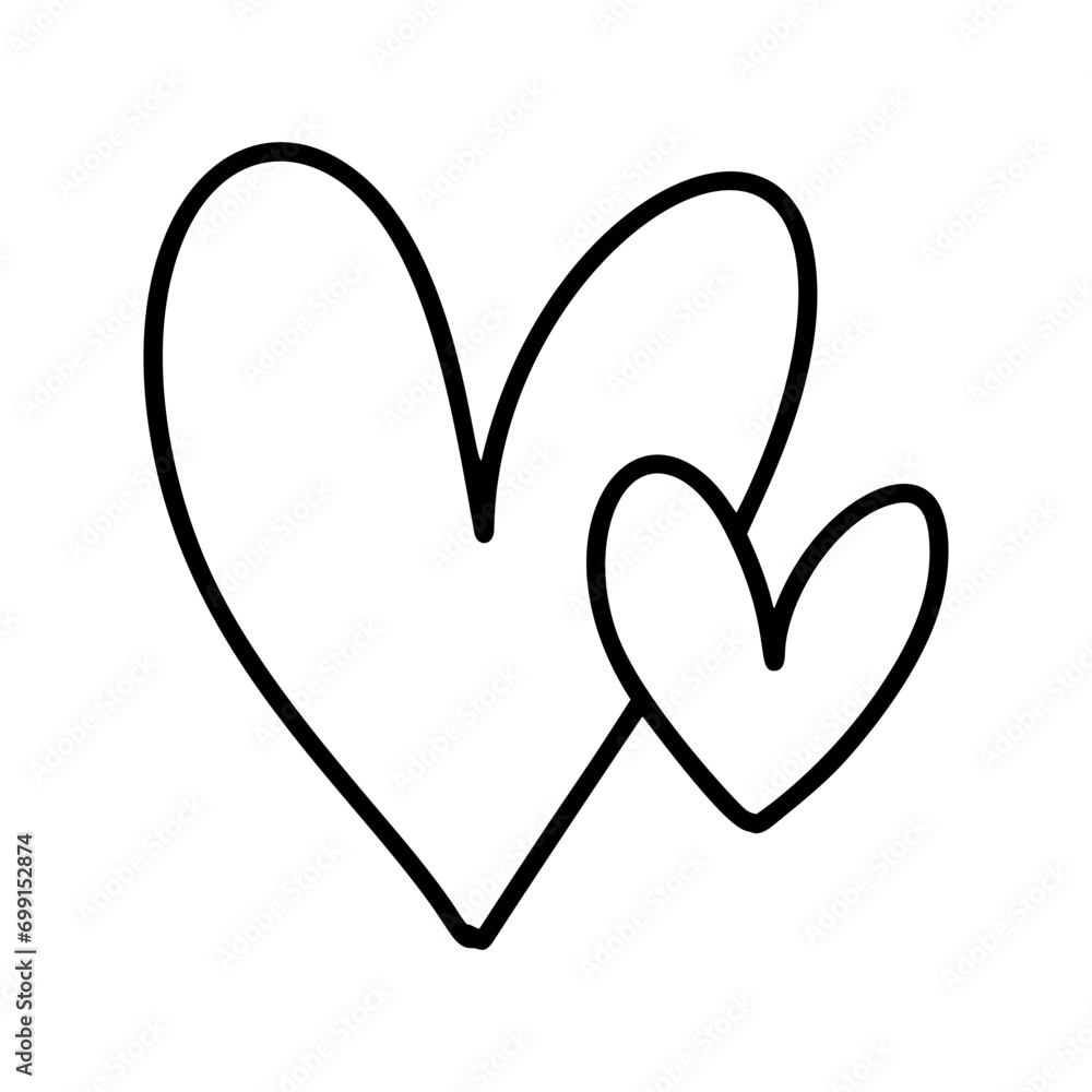 Love monoline icon vector doodle two hearts. Hand drawn valentine day logo. Decor for greeting card, wedding, mug, photo overlays, t-shirt print, flyer, poster design Love monoline icon vector doodle two hearts. Hand drawn valentine day logo. Decor for greeting card, wedding, mug, photo overlays, t-shirt print, flyer, poster design