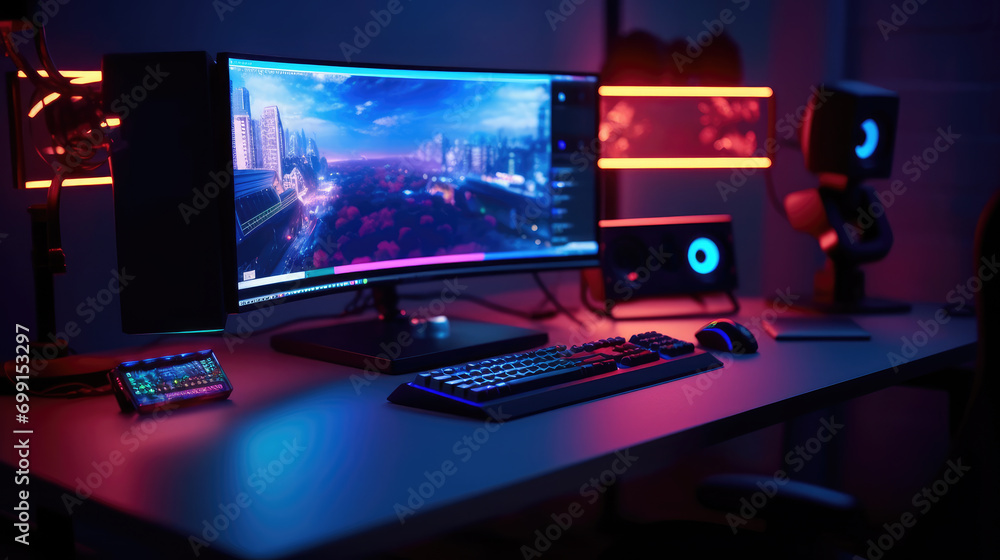A gaming computer on the desk A gaming computer on the desk