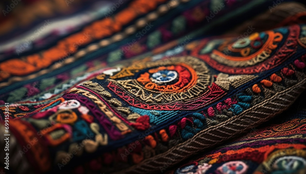 Turkish rug, woven wool, vibrant colors, intricate patterns, cultural decor generated by AI Turkish rug, woven wool, vibrant colors, intricate patterns, cultural decor generated by AI