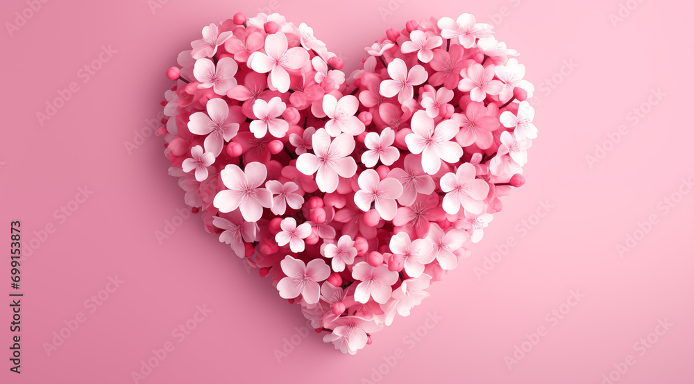 pink valentine's day heart made out of cherry blossoms background card