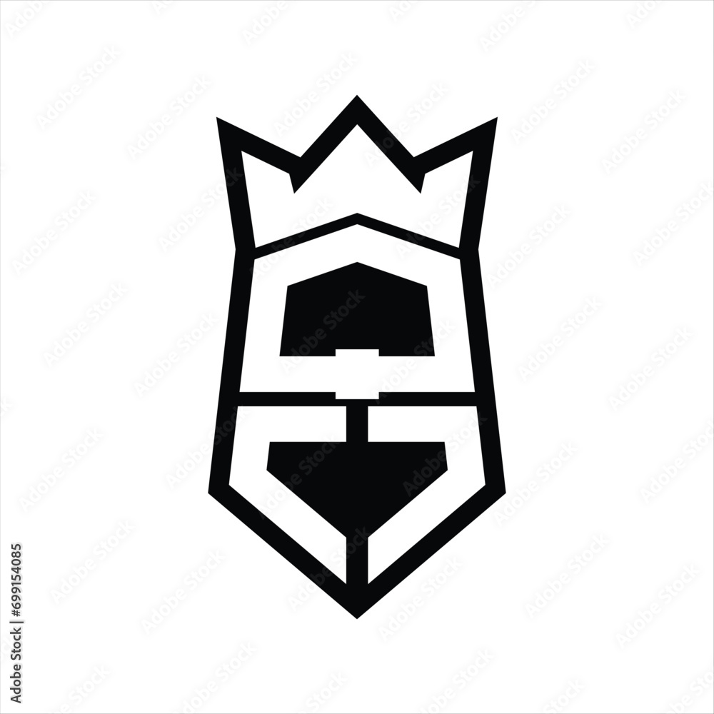 QO Letter Logo monogram hexagon shield shape up and down with crown isolated style design QO Letter Logo monogram hexagon shield shape up and down with crown isolated style design