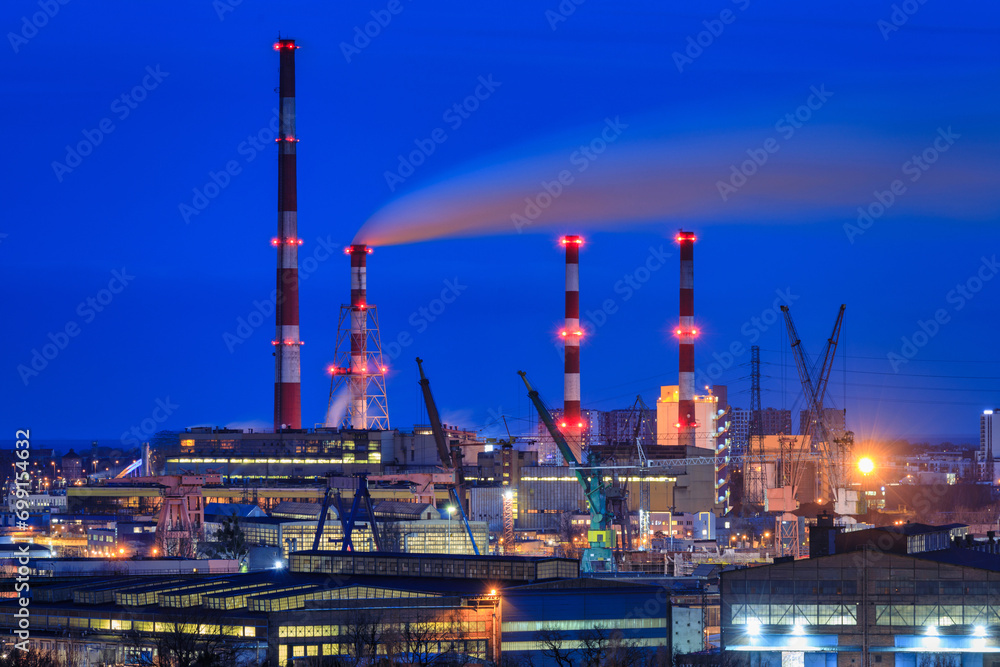 Heating plant in Gdansk at dawn. Poland