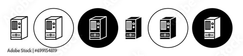 Computer cpu cabinet Case icon symbol design. storage desktop pc cabinet unit performance outlined vector design