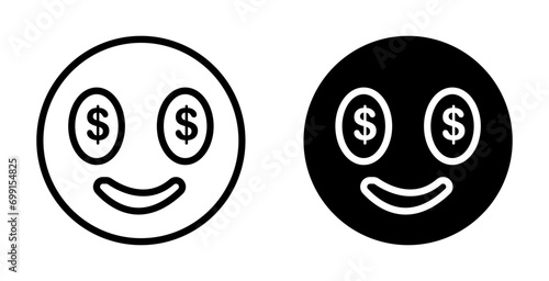 Greed facial expression icon emoji symbol. money greedy face emoticon with dollar sign vector illustration smiley 