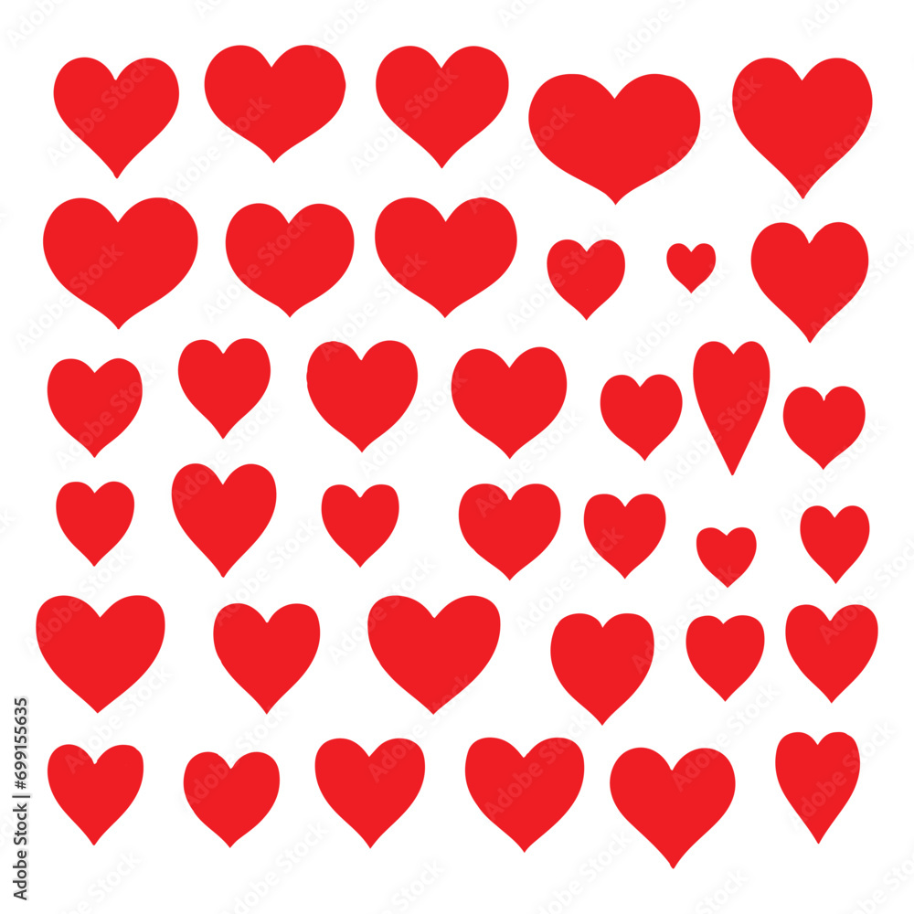 flat red hearts white background