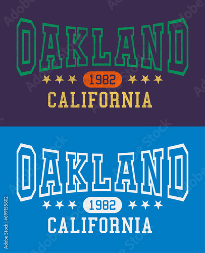 Oakland, California design for College tee shirt print. Typography of varsity logo graphics for sportswear and apparel. college vector illustration.