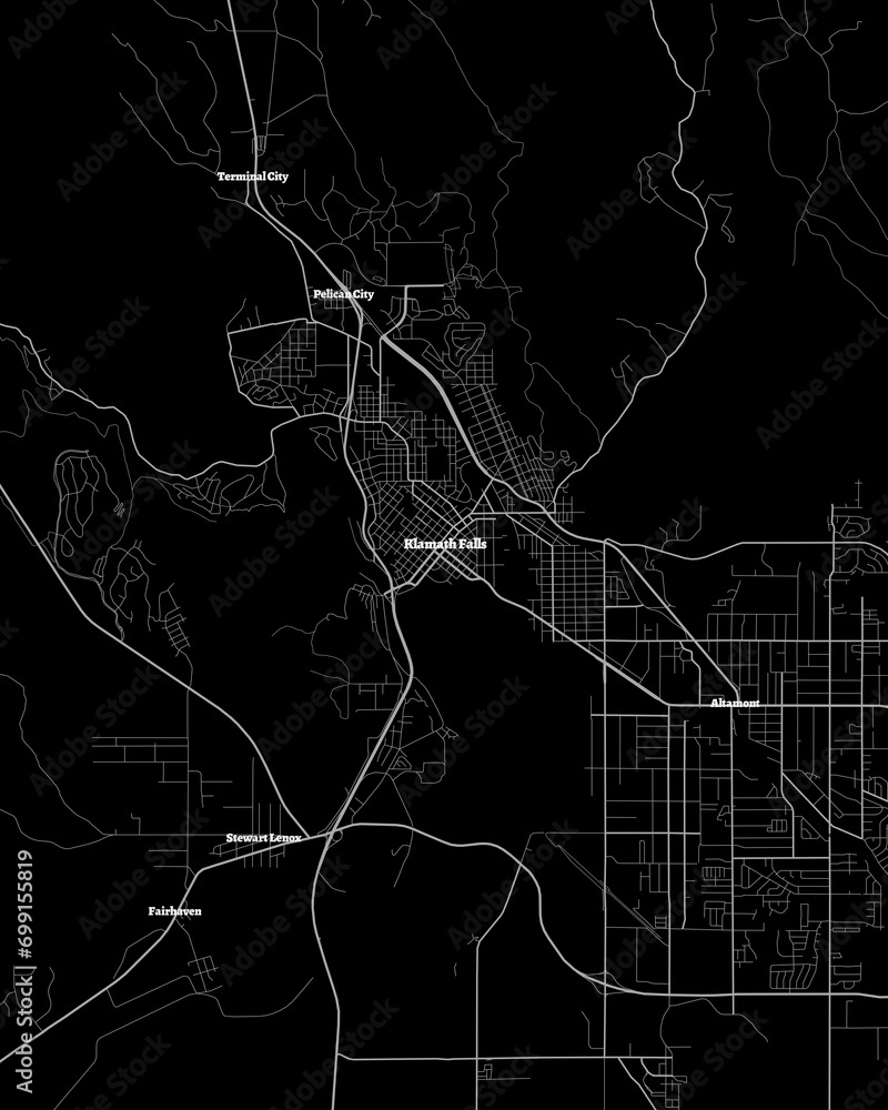Klamath Falls Oregon Map, Detailed Dark Map of Klamath Falls Oregon ...