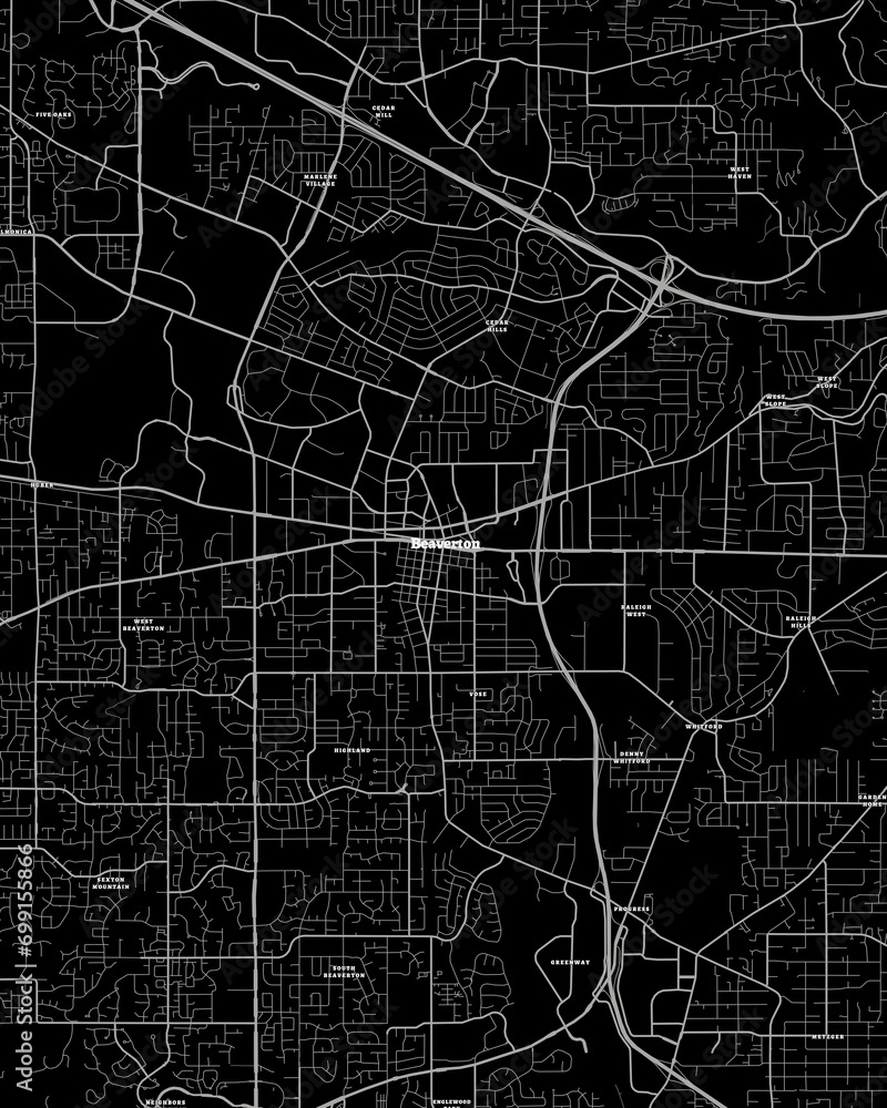 Beaverton Oregon Map, Detailed Dark Map of Beaverton Oregon Stock