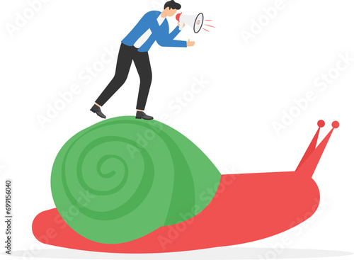 Businessman Urging on Snail. Concept business vector illustration.

