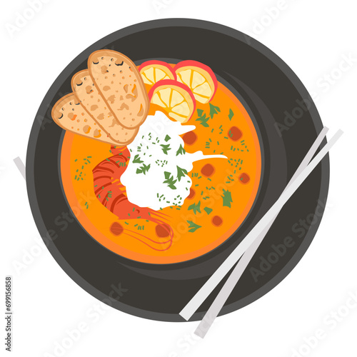 french lobster Bisque stew concept, Chowder thick soup vector icon design, delicious food symbol, authentic local dishes sign, domestic cuisine stock illustration