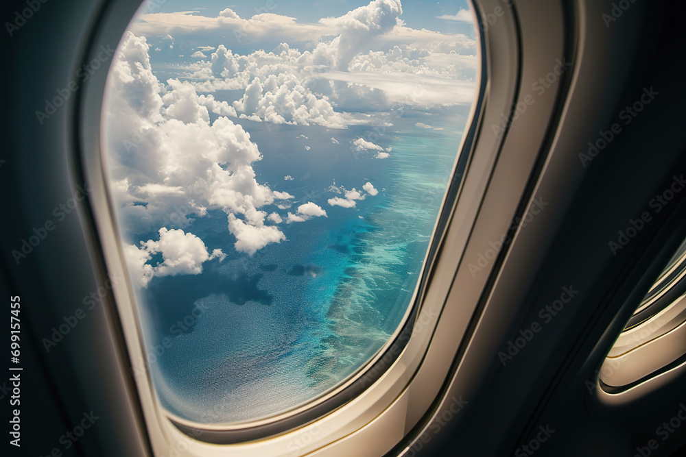 A Clear Aerial Shot of Coastal Beauty from a Plane Window A Clear Aerial Shot of Coastal Beauty from a Plane Window